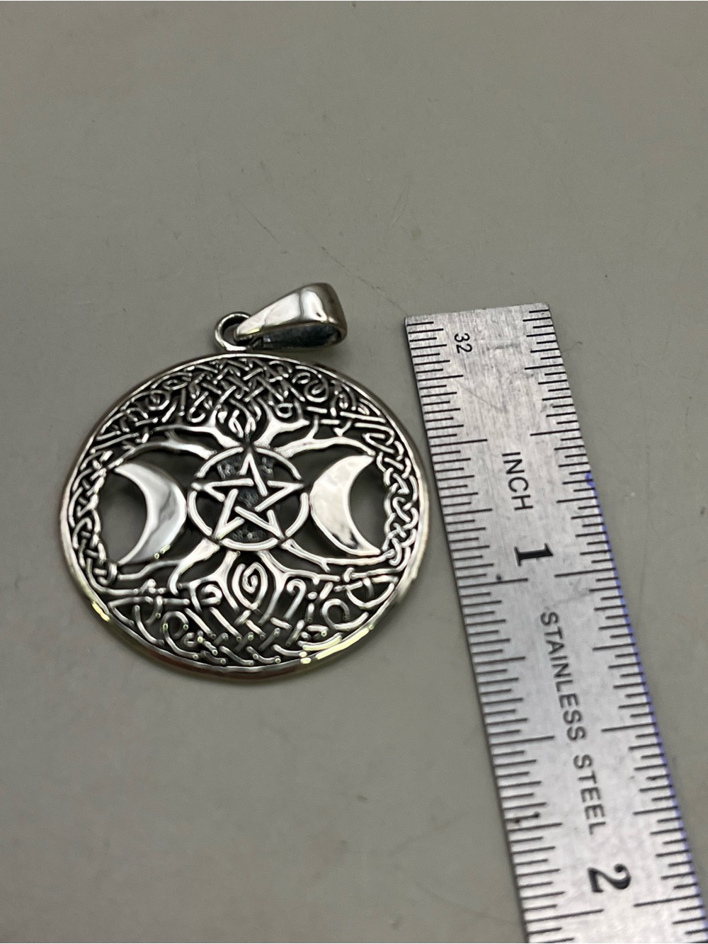 Sterling Silver Triple Moon Goddess Pentacle Tree of Life Celtic Pendant - Picture 3 of 3